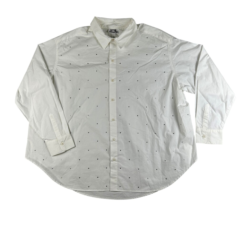 Future Collective Shirt Womens Large White Studded Button Front Long Sleeve